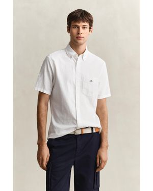 GANT Linen Blend Short Sleeve Shirt - White