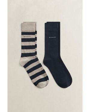 GANT 2-Pack Barstripe & Solid Socks - Blue