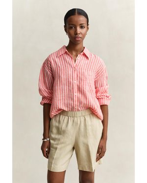 GANT Relaxed Fit Striped Linen Shirt - Red