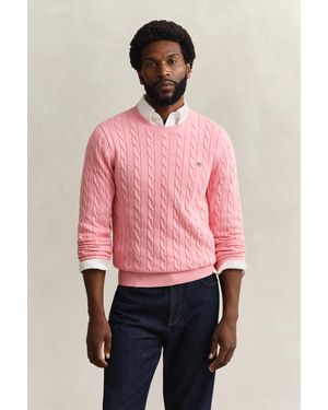 GANT Cotton Cable Knit Crew Neck Jumper - Pink