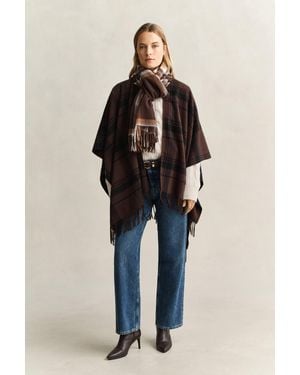 GANT Checked Wool Poncho Deep - Blue