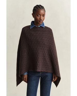 GANT Wool Cable Knit Poncho Deep - Blue