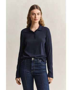 GANT Seamless Long Sleeve Polo Top Evening - Blue