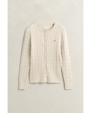 GANT Stretch Cotton Cable Knit Cardigan - Natural
