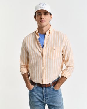 GANT Regular Fit Striped Cotton Linen Shirt - Natural