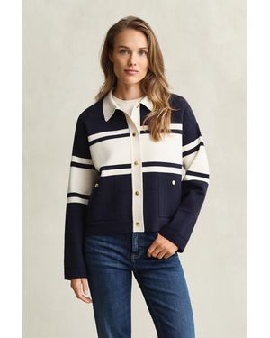 GANT Colour Blocked Cardigan Evening - Blue