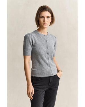 GANT Cable Knit Short Sleeve Cardigan Melange - Grey