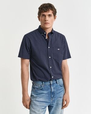 GANT Regular Fit Micro Print Short Sleeve Shirt - Blue