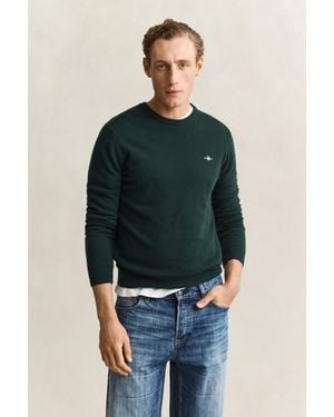 GANT Lambswool Crew Neck Jumper Tartan - Blue