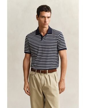 GANT Striped Pima Cotton Polo Shirt Evening - Blue