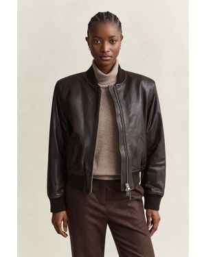 GANT Leather Bomber Jacket Deep - Brown