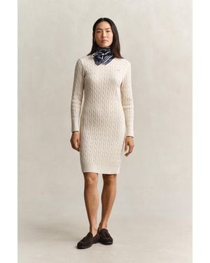 GANT Stretch Cotton Cable Knit Crew Neck Dress - Natural