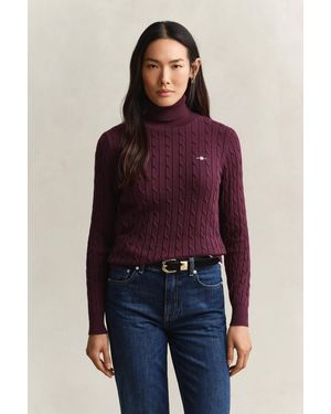 GANT Stretch Cotton Cable Knit Turtleneck Jumper - Red