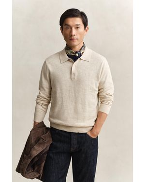 GANT Slub Cotton Blend Polo Jumper Seed Melange - Natural