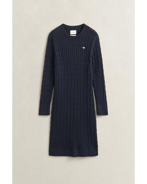 GANT Stretch Cotton Cable Knit Crew Neck Dress - Blue