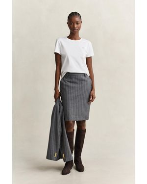 GANT Pinstriped Wool Pencil Skirt Charcoal Melange - Natural