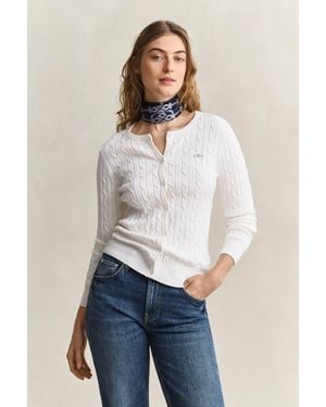 GANT Stretch Cotton Cable Knit Cardigan - White