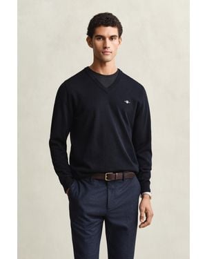 GANT Classic Cotton V-Neck Jumper - Blue
