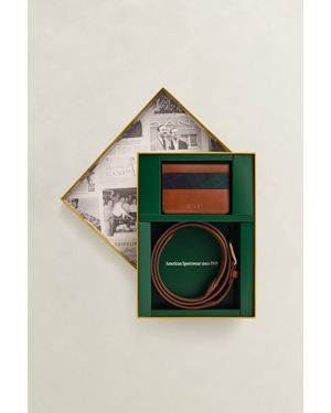 GANT Checked Belt & Card Holder Gift Set Cognac - Green