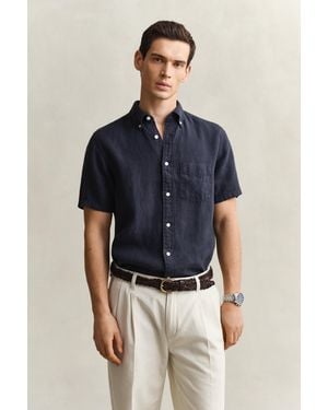 GANT Short Sleeve Linen Shirt Evening - Blue