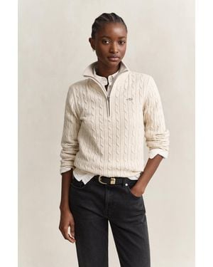 GANT Stretch Cotton Cable Knit Half-Zip Jumper - Natural