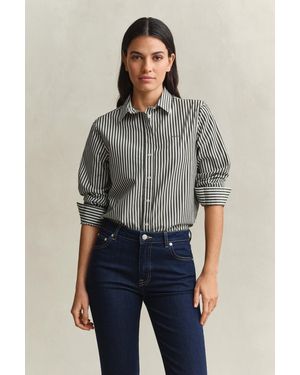 GANT Classic Regular Striped Poplin Shirt - Grey