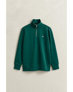 GANT Regular Fit Shield Logo Half Zip Sweatshirt Colour: 374 Tartan, Size: L - Green