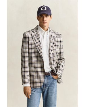 GANT Wool Linen Check Blazer Cream - White