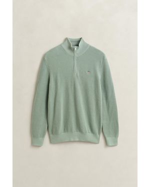 GANT Textured Cotton Half-Zip Jumper - Green
