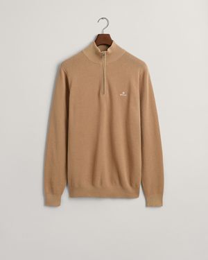 GANT Cotton Piqué Half-Zip Jumper - Natural