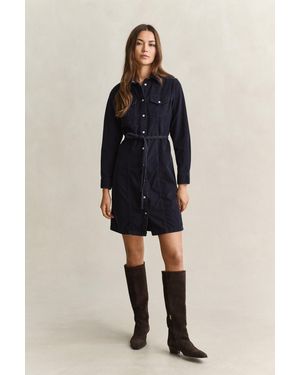 GANT Belted Corduroy Shirt Dress Evening - Blue