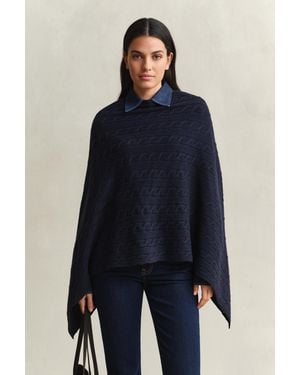 GANT Wool Cable Knit Poncho Evening - Blue