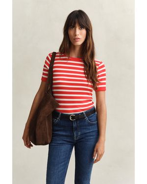 GANT Striped Rib T-Shirt - Red