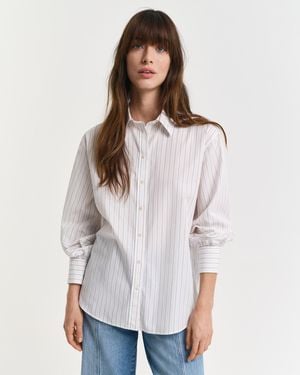 GANT Relaxed Fit Striped Volume Sleeve Shirt - White