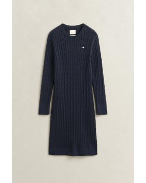 GANT Stretch Cotton Cable Knit Crew Neck Dress - Blue