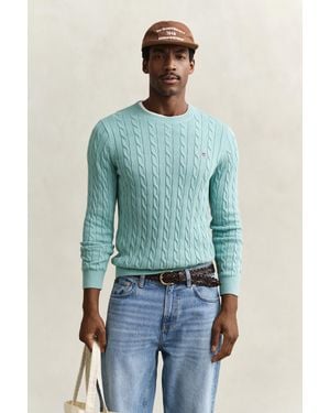 GANT Cotton Cable Knit Crew Neck Jumper - Blue