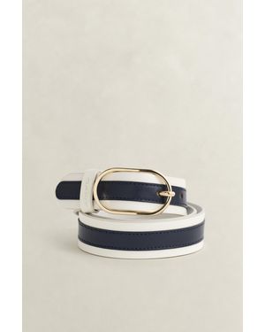 GANT Striped Leather Belt Cream - Blue