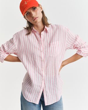 GANT Relaxed Fit Striped Linen Shirt - Pink