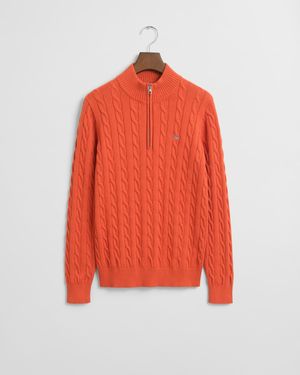 GANT Teens Teens Cotton Cable Knit Half-Zip Jumper - Red