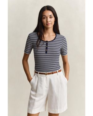 GANT Ribbed Henley Top Evening - Blue