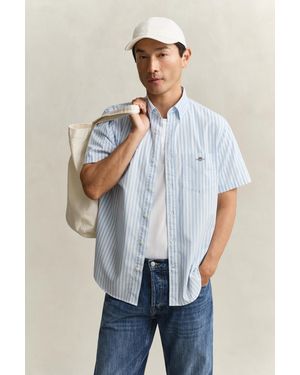 GANT Striped Classic Poplin Short Sleeve Shirt - Blue