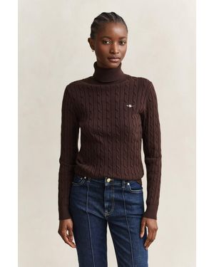 GANT Stretch Cotton Cable Knit Turtleneck Jumper Deep - Blue