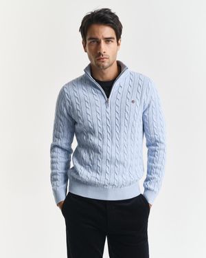 GANT Cotton Cable Knit Half-Zip Jumper - Blue