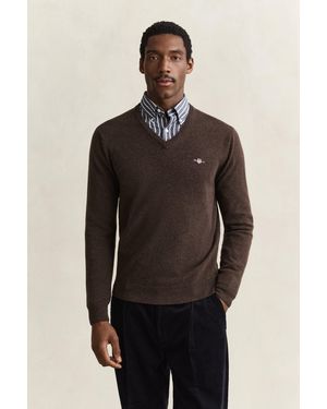 GANT Lambswool V-Neck Jumper Dark Melange - Black