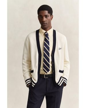 GANT Buttoned V-Neck Cardigan Cream - Natural
