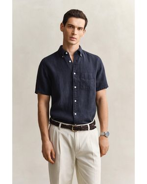 GANT Short Sleeve Linen Shirt Evening - Blue