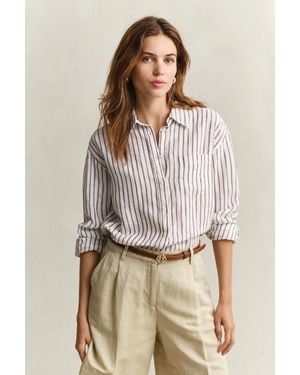 GANT Relaxed Fit Striped Linen Shirt - Natural