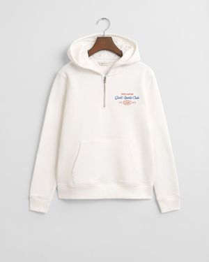 GANT Teens Teen Girls Sports Club Graphic Half-Zip Hoodie - White