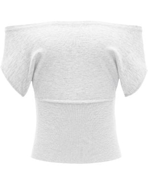 Garage Off Shoulder Short Sleeve Cinch Waist Top - White