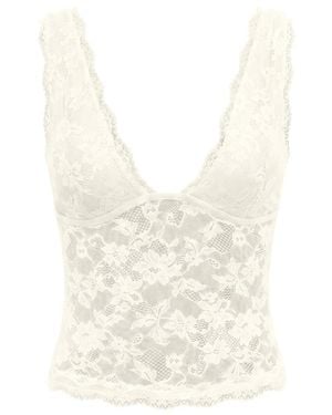 Garage Lace Plunge Tank Top - White